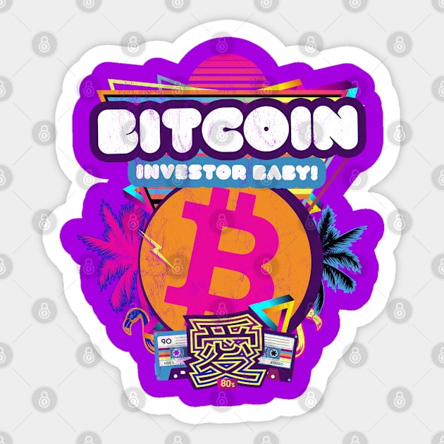 Bitcoin Invester Retrowave 80s Cassette Tapes Trader HODL Sticker by MapYourWorld